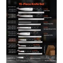 Set 15 Cuțite Bucătărie Oțel German + Bloc Lemn + Ascuțitor