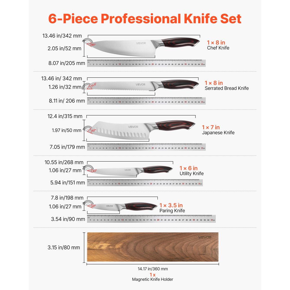 Set 6 Cutite Bucatarie Otel Inoxidabil Premium cu Suport Magnetic