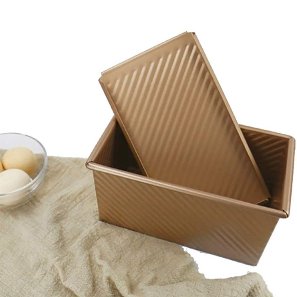 Tava profesionala Pullman pentru copt paine toast, aurie, antiaderenta, cu capac, capacitate 450 gr.