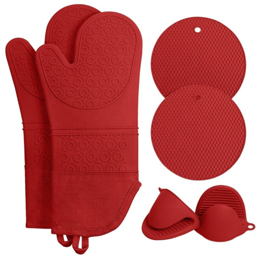 Set pentru protectie la caldura Baker's Shop, din silicon, rosu