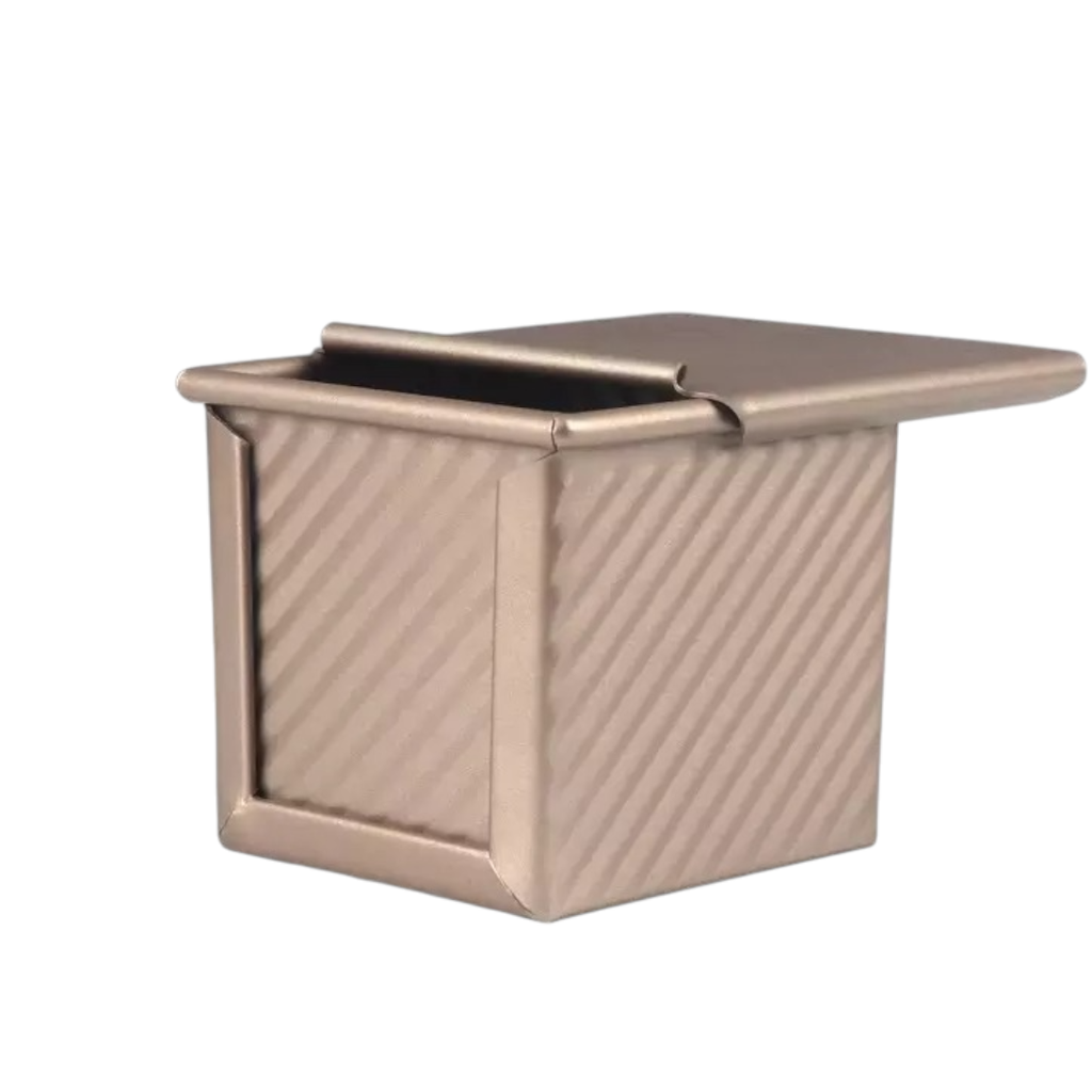 [BSH.0073] Tava profesionala Pullman patrata pentru copt paine toast, aurie, antiaderenta, cu capac, 12x12x10 cm