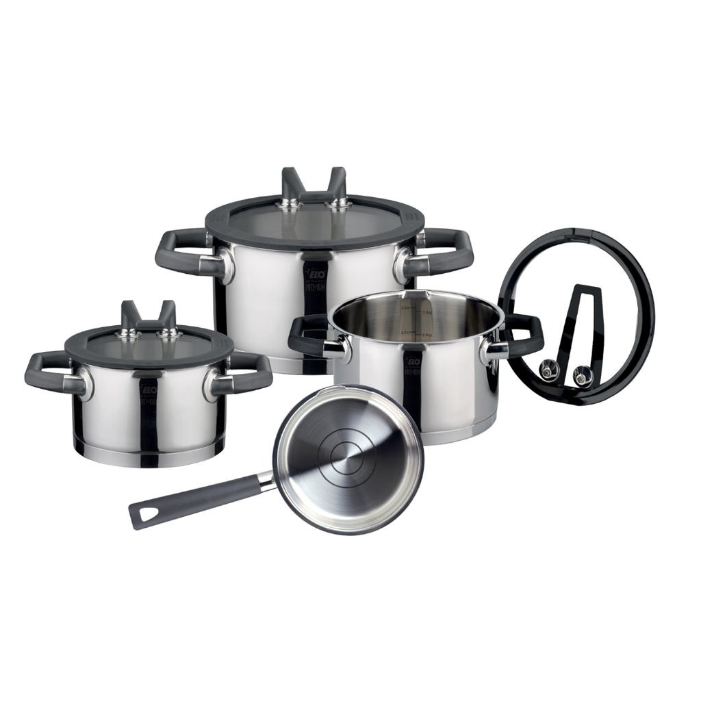 [ELO.00007] Set de 4 vase din Inox cu capac de sticla ELO Premium -Rondello - 7 piese