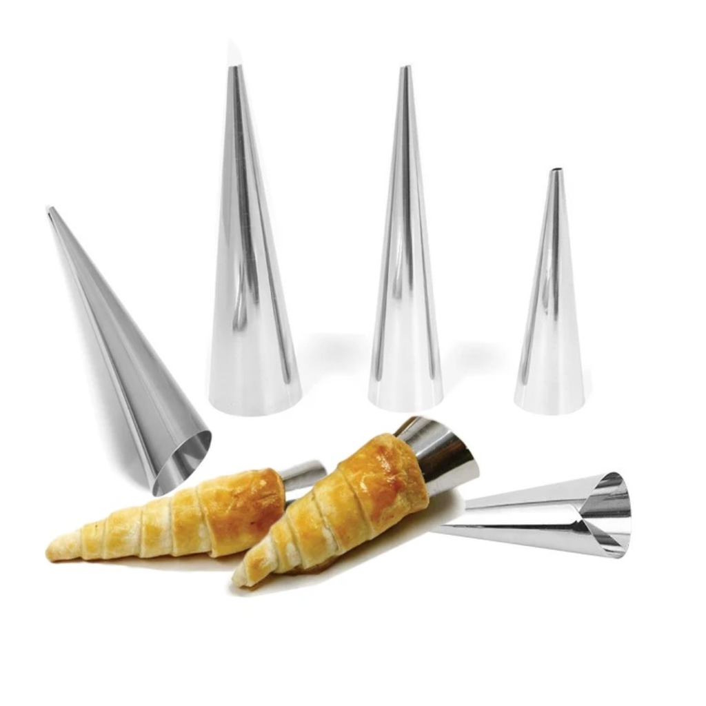 [BSH.0144] Set de 5 Conuri pentru copt din Inox, pentru patiserrie, Marime XL, format coada de randunica