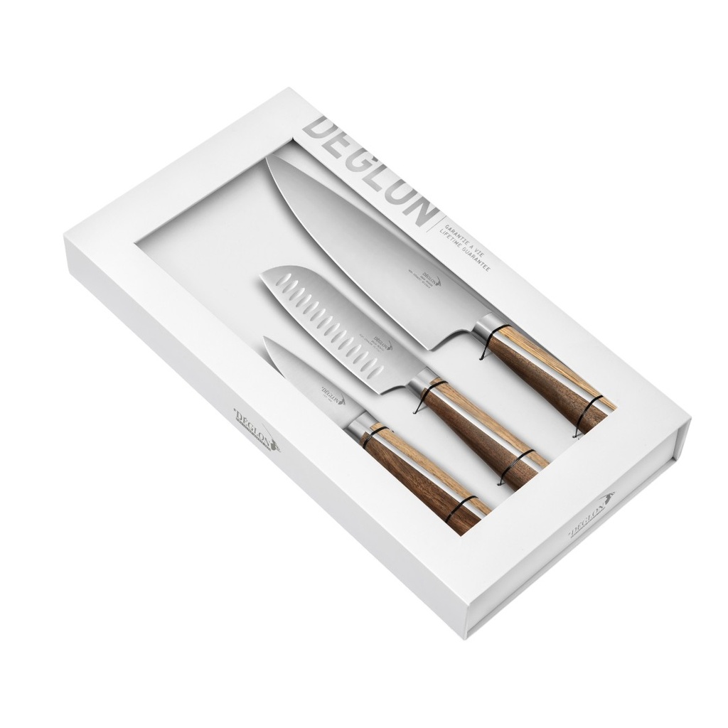 [DEG.0002] Deglon Set cutite profesionale High-Woods 3 piese – cutit bucatar, santoku, cutit legume
