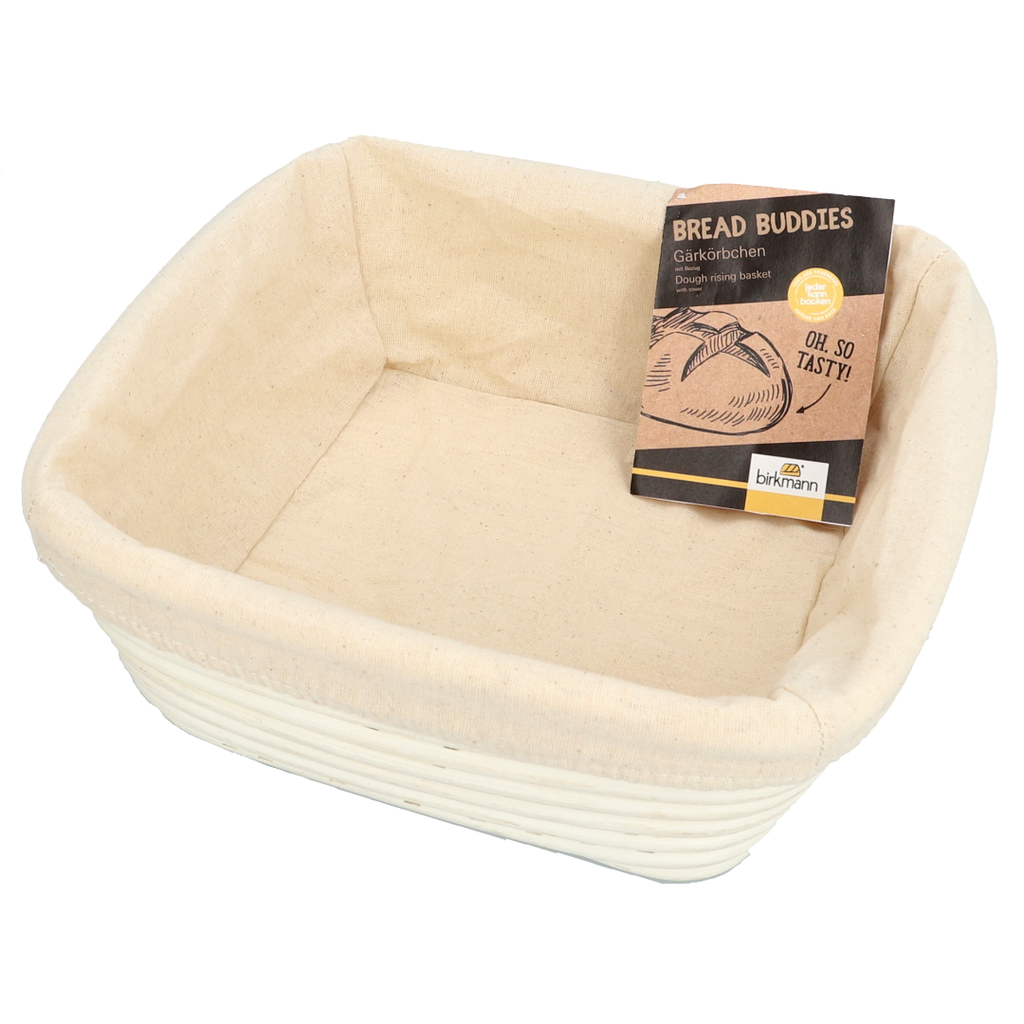 Cos de rachita Bread Buddies pentru dospit, patrat,  25 x 25 cm, cu panza de protectie