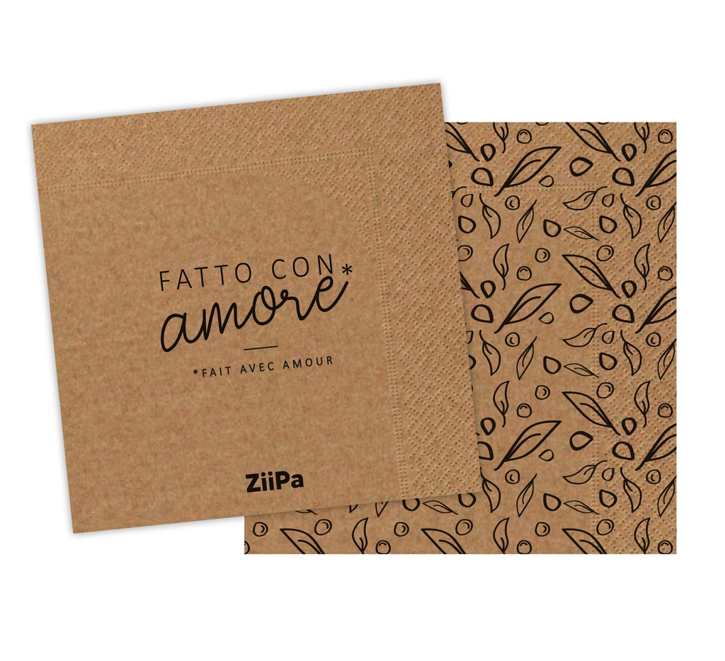 [ZIP.0007] Pachet de 20 de servetele  din hartie Kraft, Fatto con Amore, Ziipa