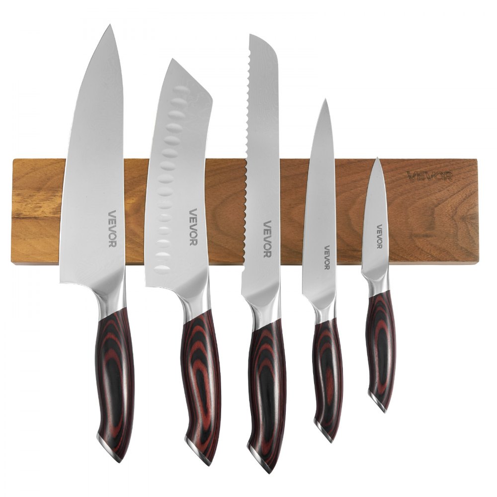 [VEV.0036] Set 6 Cutite Bucatarie Otel Inoxidabil Premium, Maner de Nuc, cu Suport Magnetic