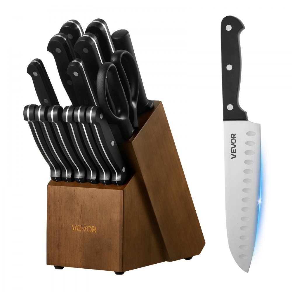 [VEV.0037] Set 15 Cutite Bucatarie Otel German + Bloc Lemn + Ascutitor